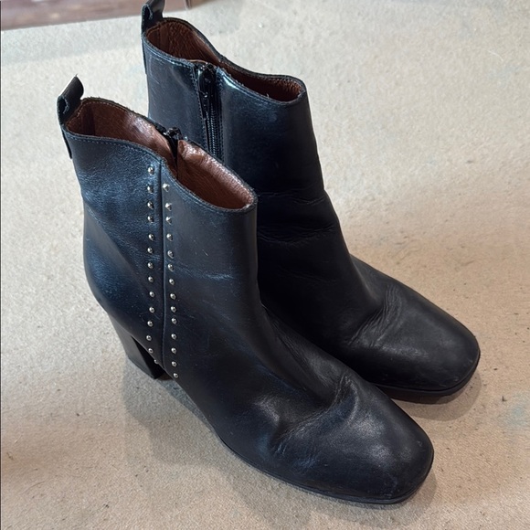 Black Leather Ankle Boots with Studded Detail - Picture 1 of 8